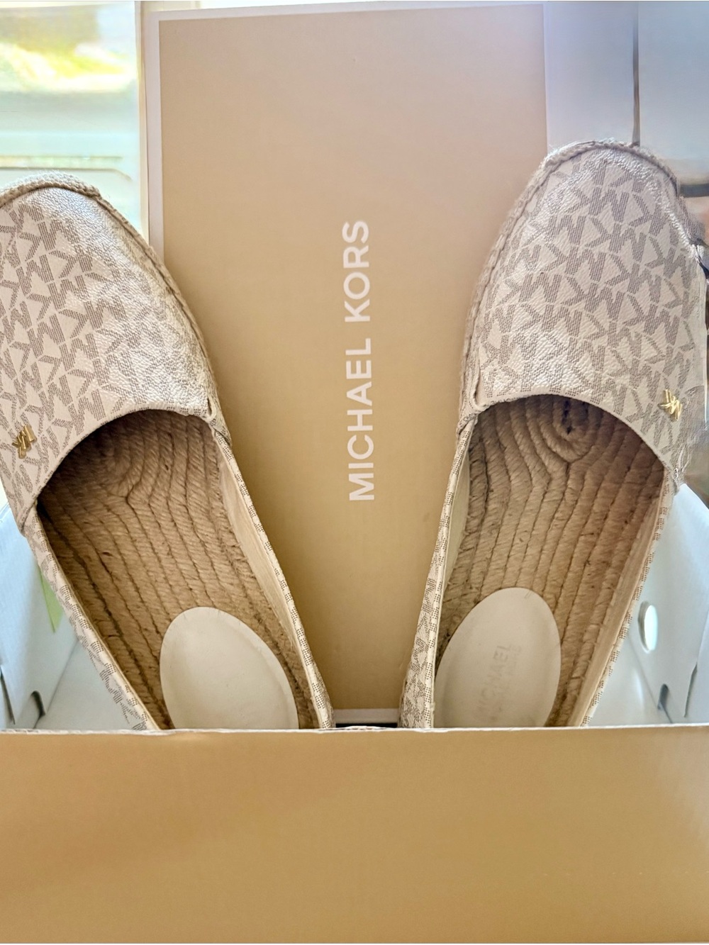 Michael Kors Neutral Beige Logo Espadrille Slip-Ons